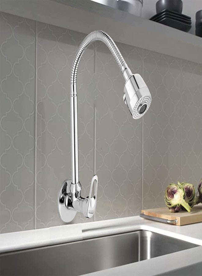 SPAZIO Hexa Flexo Sink Cock/Sink Faucet with Swivel Shower Spout - Flxo Play with 360 Degree Revolving Hose, Dual Flow Type Hot/Cold Water Tap with Wall Flange Bib Tap Faucet - Image 5